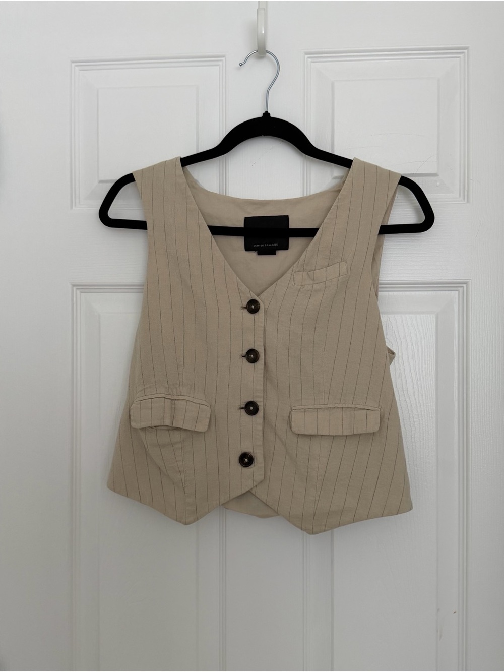Sanctuary Beige Pinstripe V-Neck Vest